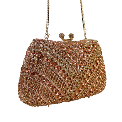 Bolsa Festa Clutch Pedraria Strass Dourada Champagne