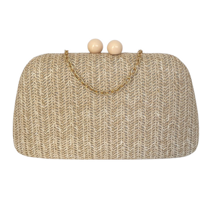 Bolsa de Festa Clutch Retangular Palha Bege