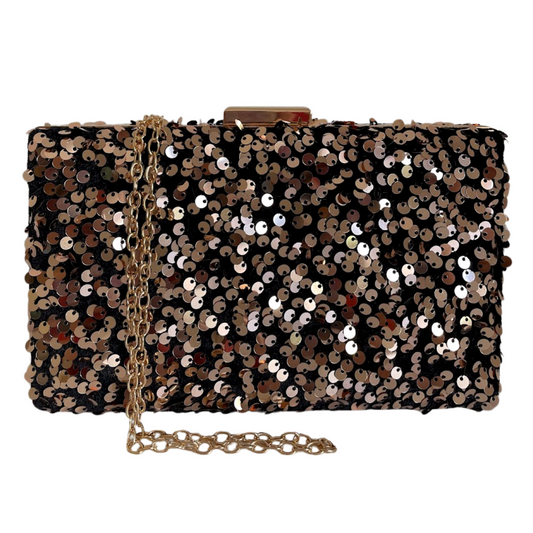 Bolsa de Festa Clutch Paetê Lantejoulas Bronze