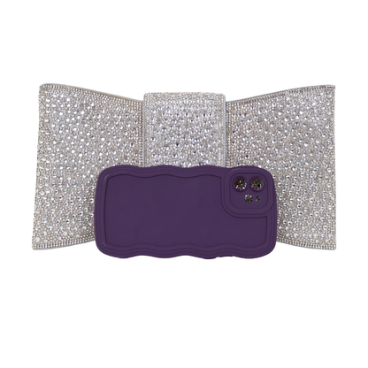 Bolsa Carteira de Festa Clutch Pedraria Prata