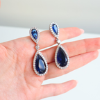 Brinco Prateado e Cristal Azul - Semijoia