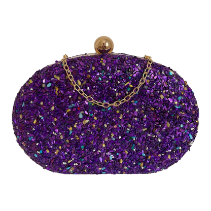 Bolsa Festa Clutch Pedraria Roxa Oval