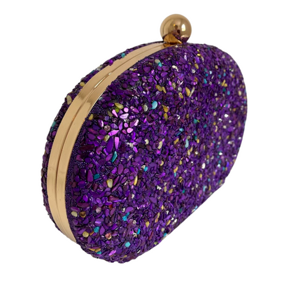 Bolsa Festa Clutch Pedraria Roxa Oval