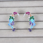 Brinco Earcuff Prateado e Cristal Colorido - Semijoia