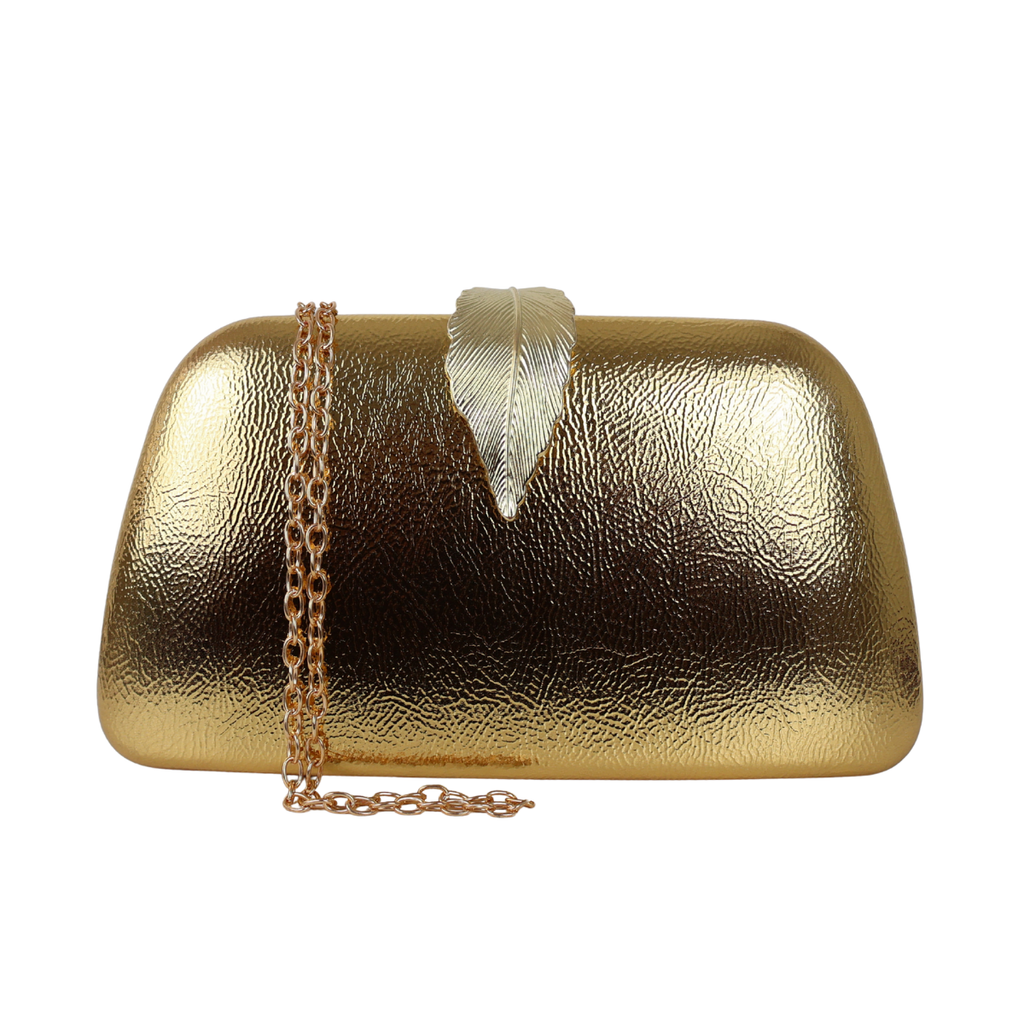 Bolsa Clutch Festa Fecho de Folha Dourada