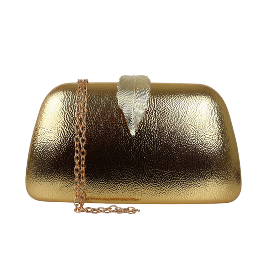 Bolsa Clutch Festa Fecho de Folha Dourada