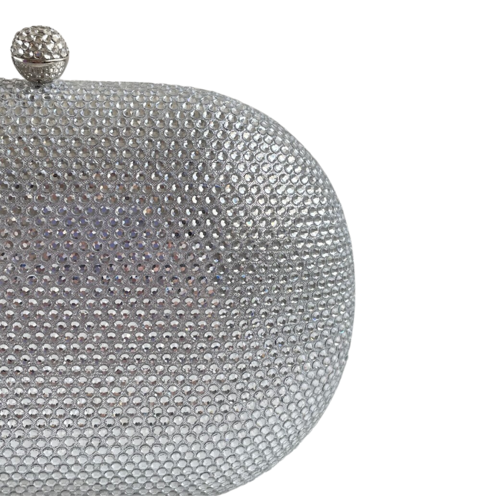 Bolsa Festa Clutch Pedraria Strass Oval Prata