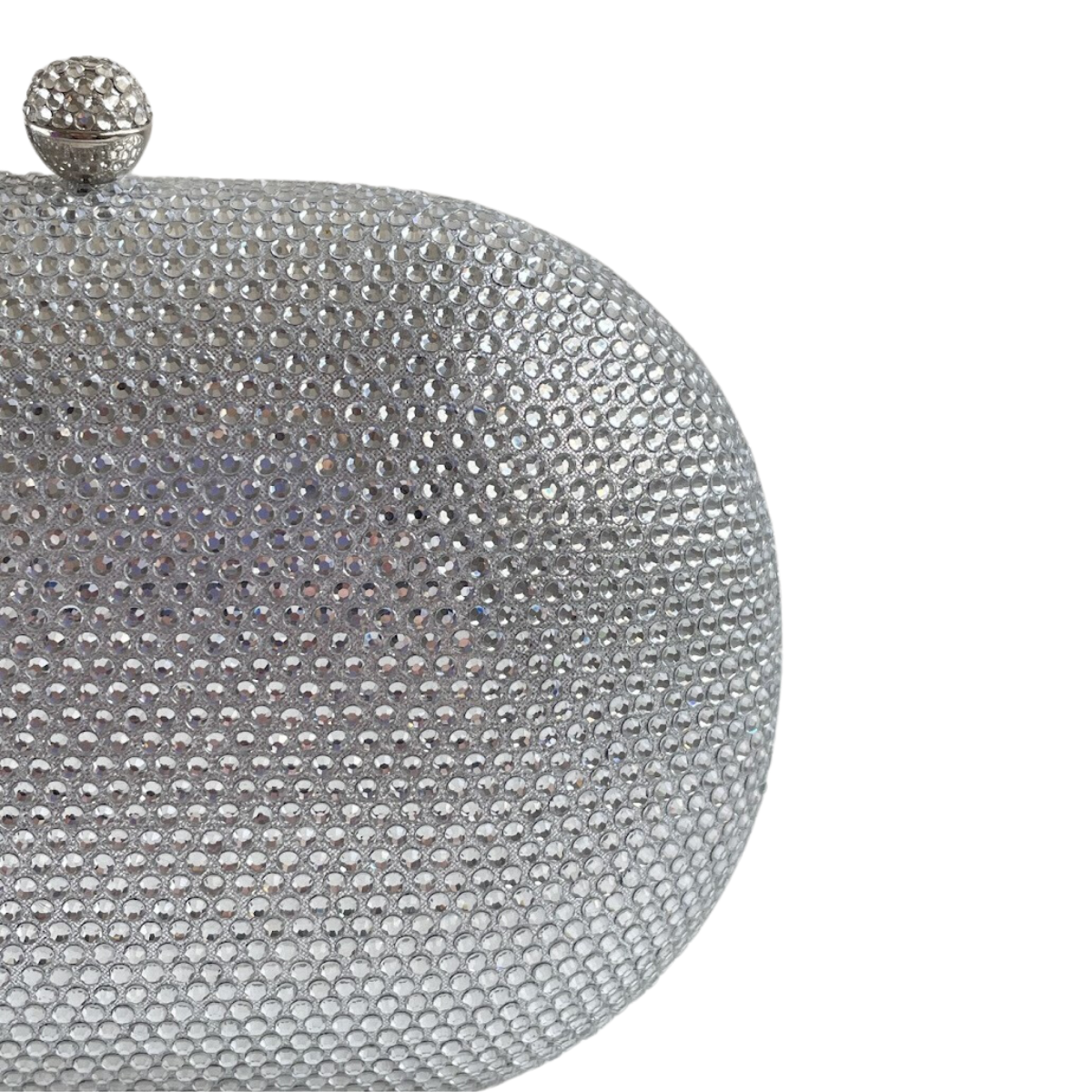 Bolsa Festa Clutch Pedraria Strass Oval Prata