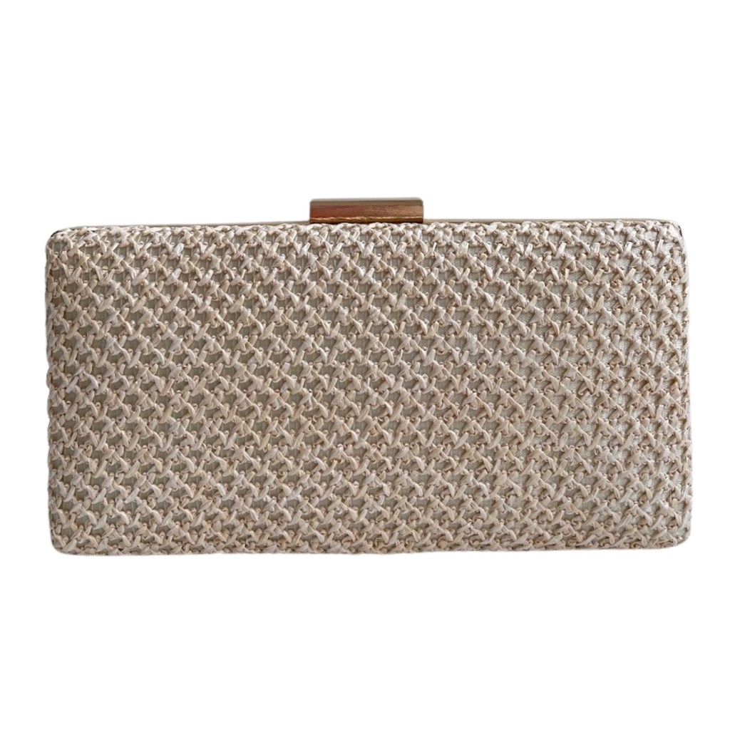 Bolsa Festa Clutch Trama Palha Bege Claro