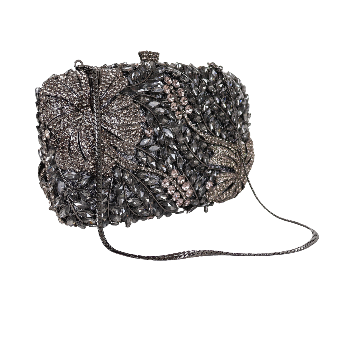 Bolsa Festa Clutch Pedraria Strass Prata Grafite