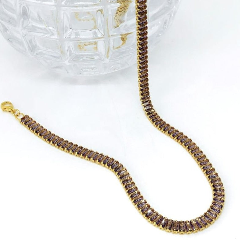 Choker Riviera Baguete Lilás - Dourado