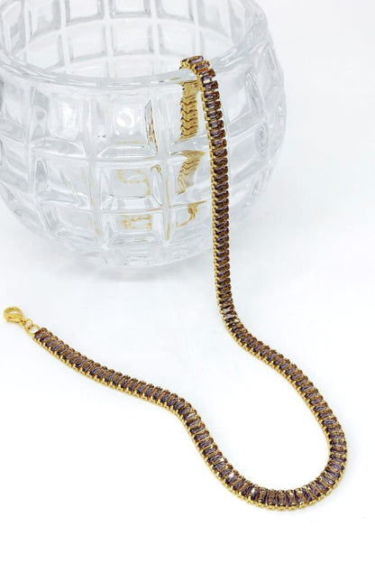 Choker Riviera Baguete Lilás - Dourado