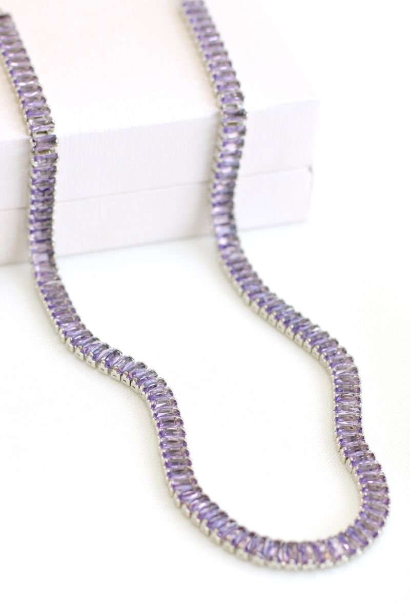 Choker Riviera Baguete Lilás - Prateado