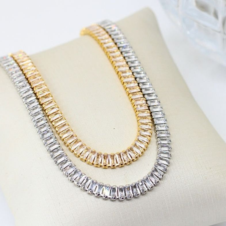 Choker Baguete Cristal - Dourado