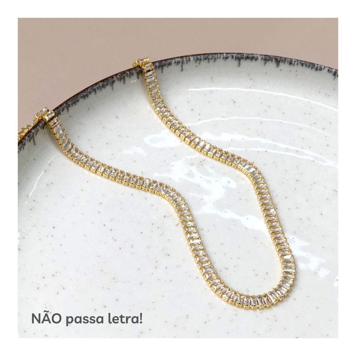 Choker Baguete Cristal - Dourado