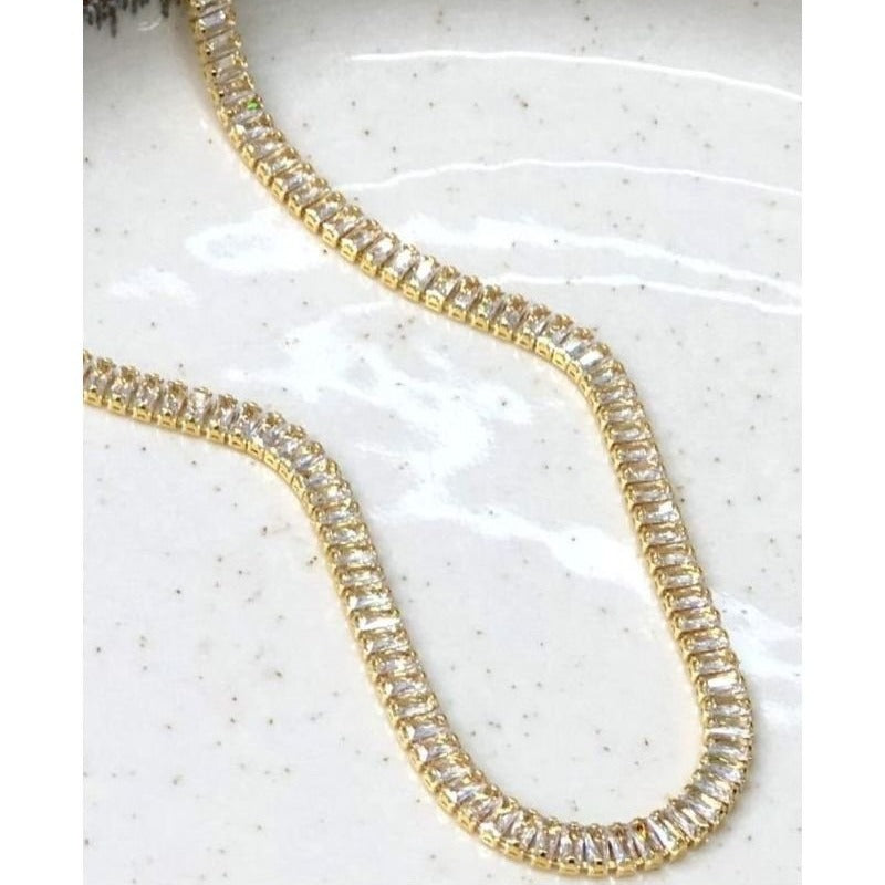 Choker Baguete Cristal - Dourado