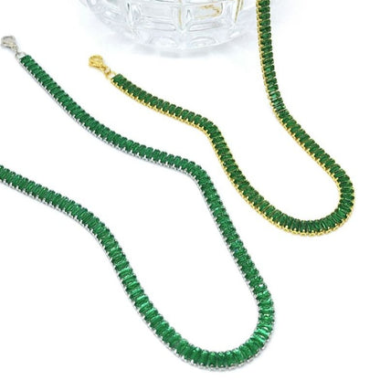 Choker Riviera Baguete Verde Esmeralda - Prateado