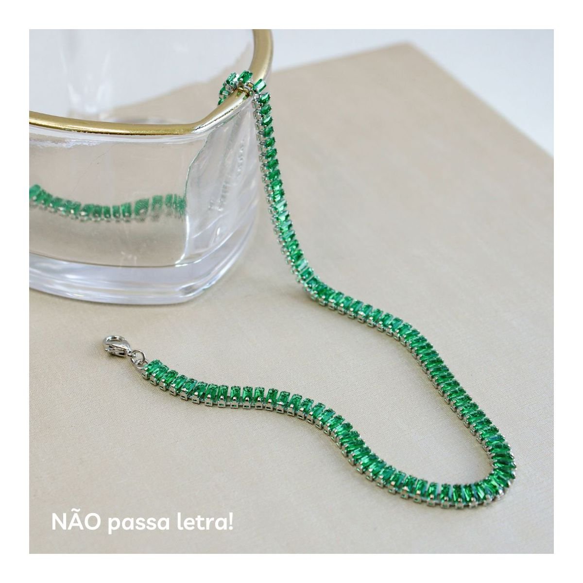 Choker Riviera Baguete Verde Esmeralda - Prateado