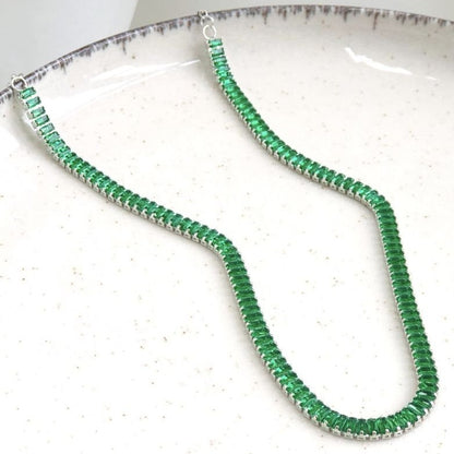 Choker Riviera Baguete Verde Esmeralda - Prateado