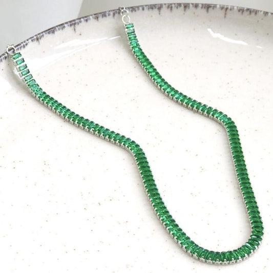 Choker Riviera Baguete Verde Esmeralda - Prateado