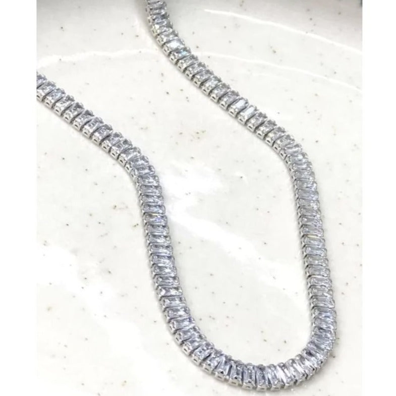 Choker Baguete Cristal - Prateado