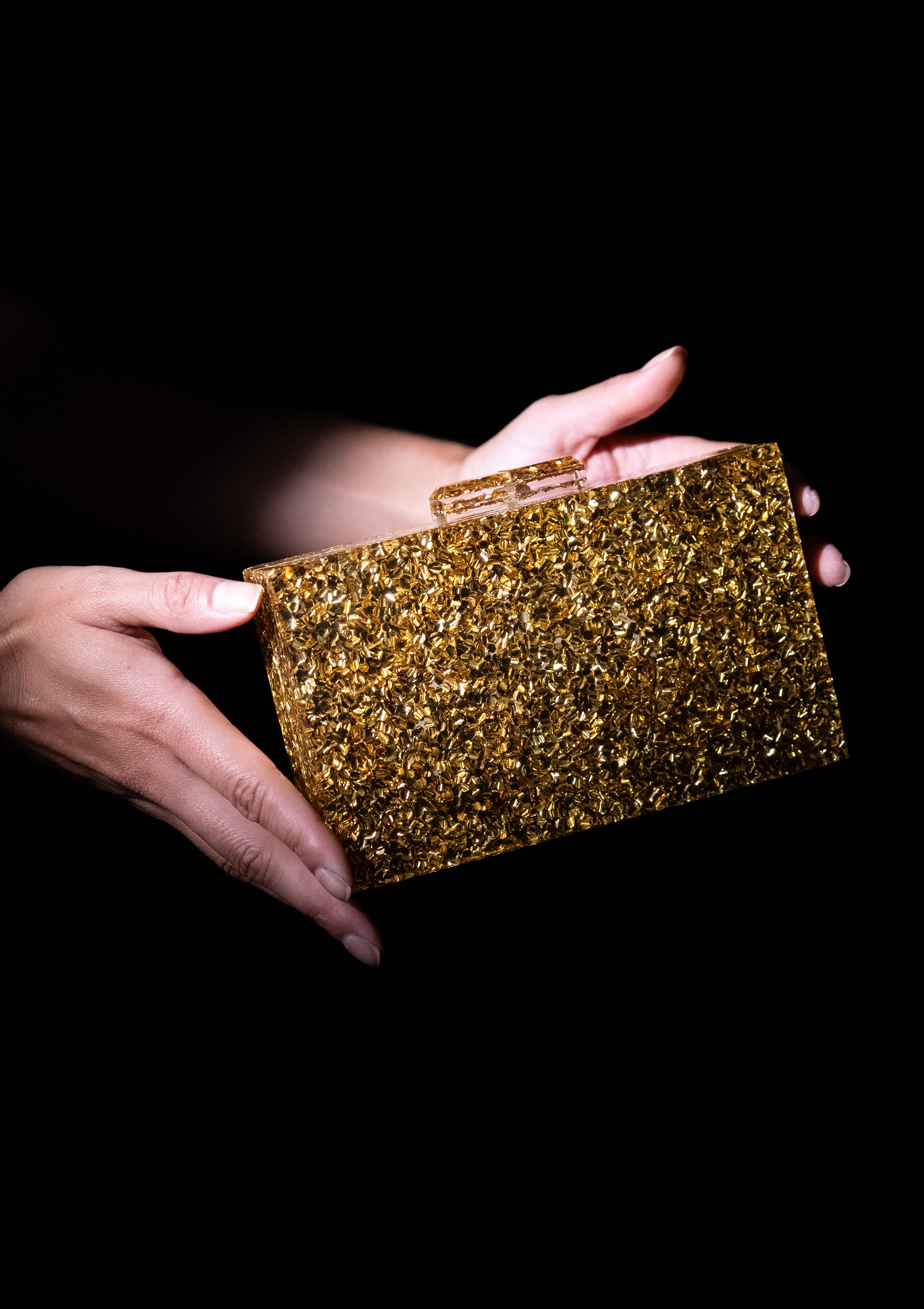Bolsa de Festa Clutch Acrílico Dourada