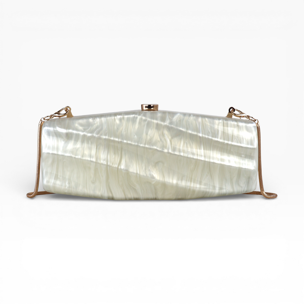 Bolsa de Festa Clutch Acrílico Perolada Off-White