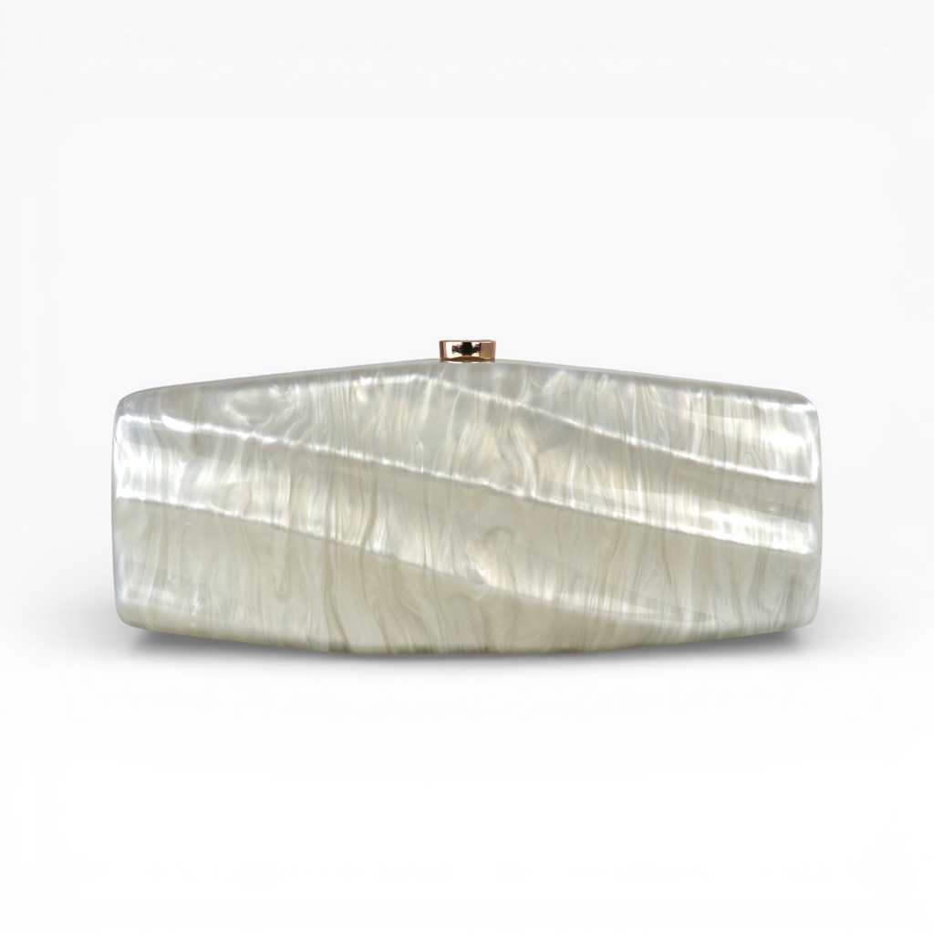 Bolsa de Festa Clutch Acrílico Perolada Off-White