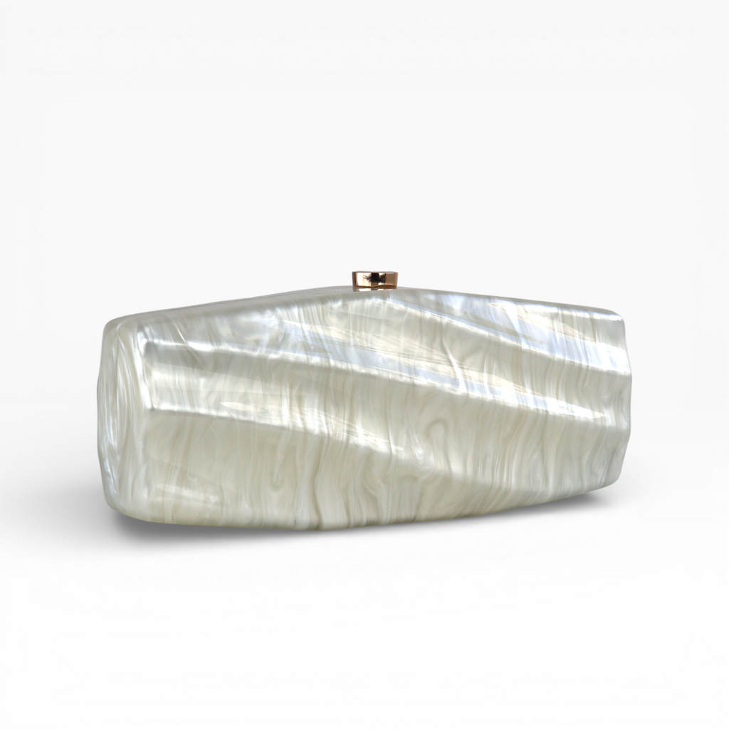 Bolsa de Festa Clutch Acrílico Perolada Off-White