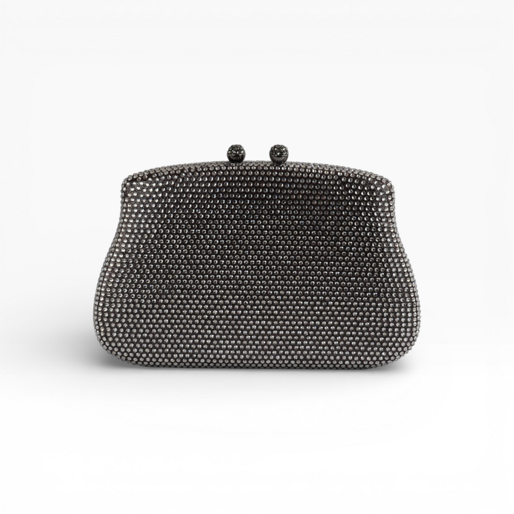 Bolsa Festa Clutch Pedraria Strass Prata Grafite