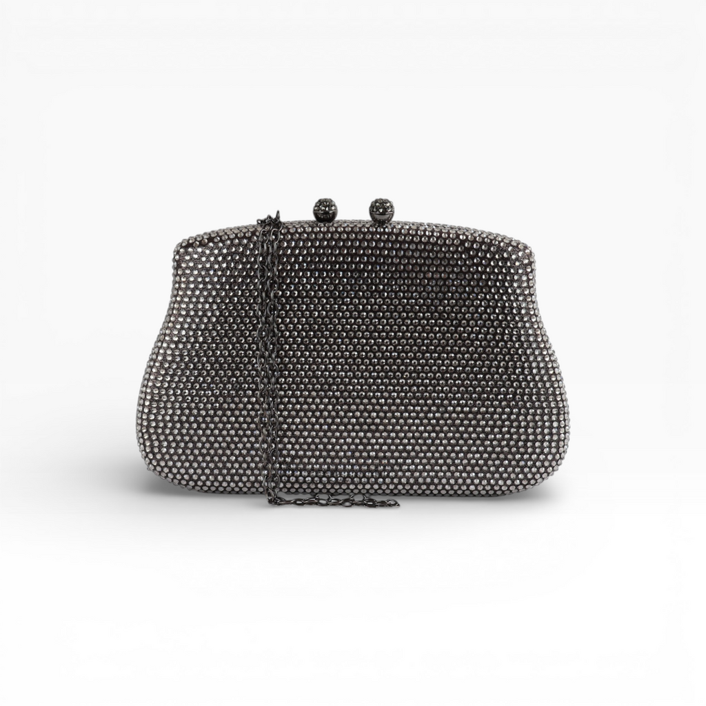 Bolsa Festa Clutch Pedraria Strass Prata Grafite