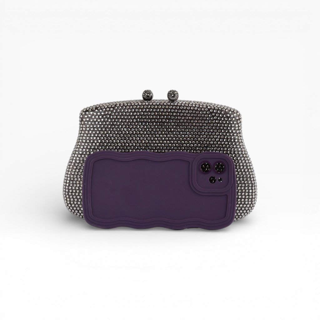 Bolsa Festa Clutch Pedraria Strass Prata Grafite