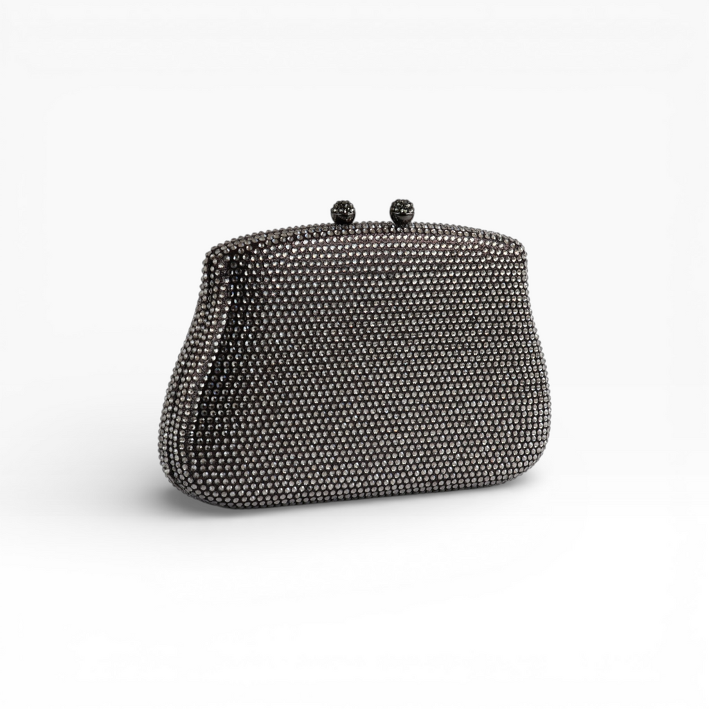 Bolsa Festa Clutch Pedraria Strass Prata Grafite