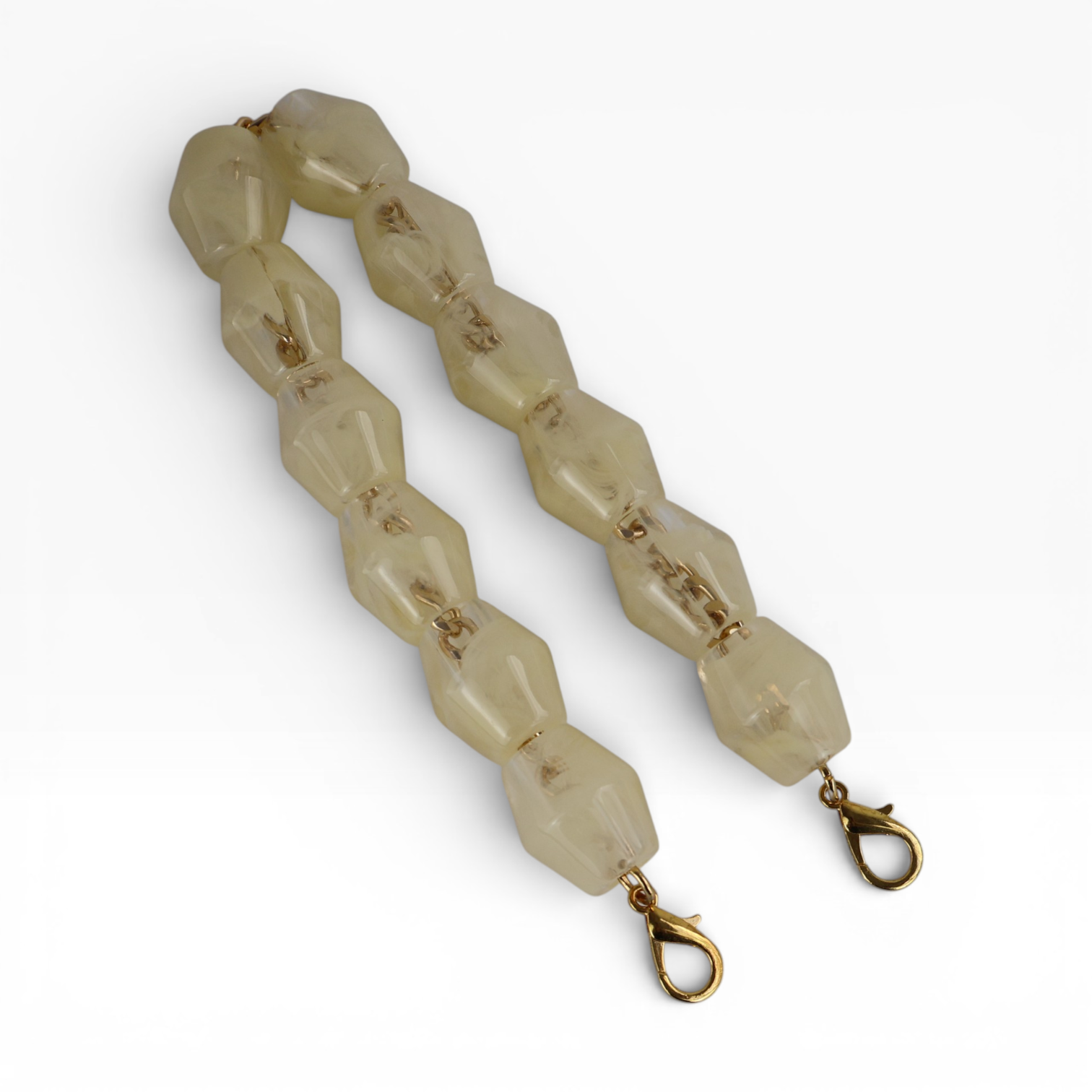 Alça de Mão - Metal Dourado - Perolada Bege