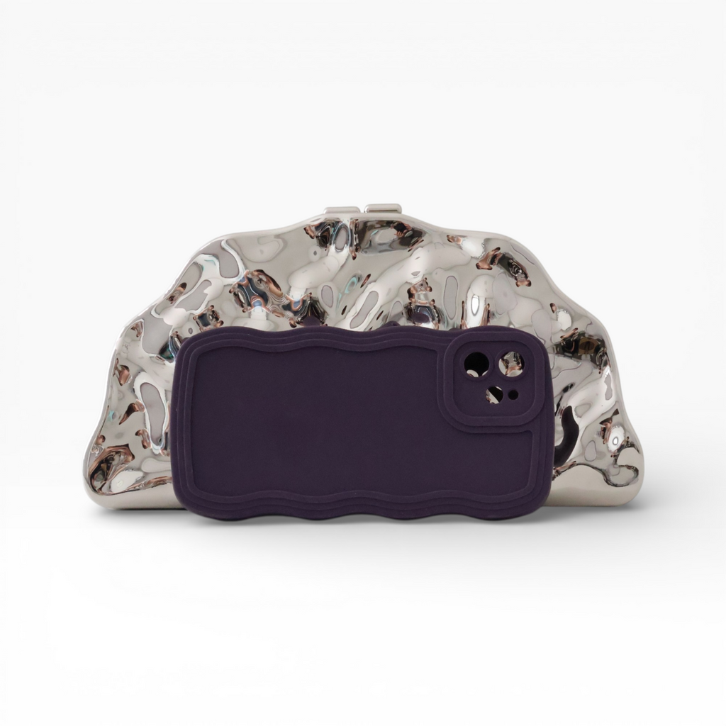 Bolsa de Festa Clutch Meia Lua Metalizada Prateada