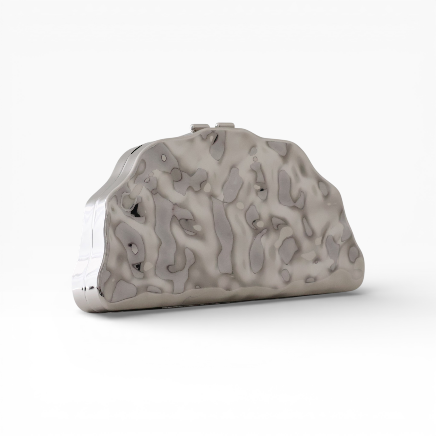 Bolsa de Festa Clutch Meia Lua Metalizada Prateada