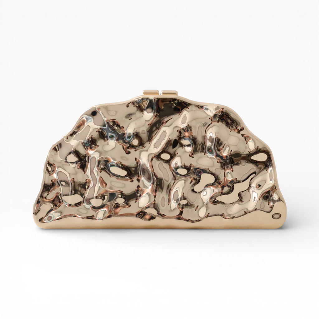 Bolsa de Festa Clutch Meia Lua Metalizada Dourada