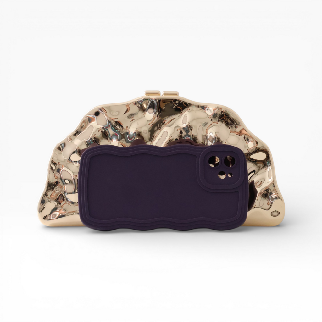 Bolsa de Festa Clutch Meia Lua Metalizada Dourada
