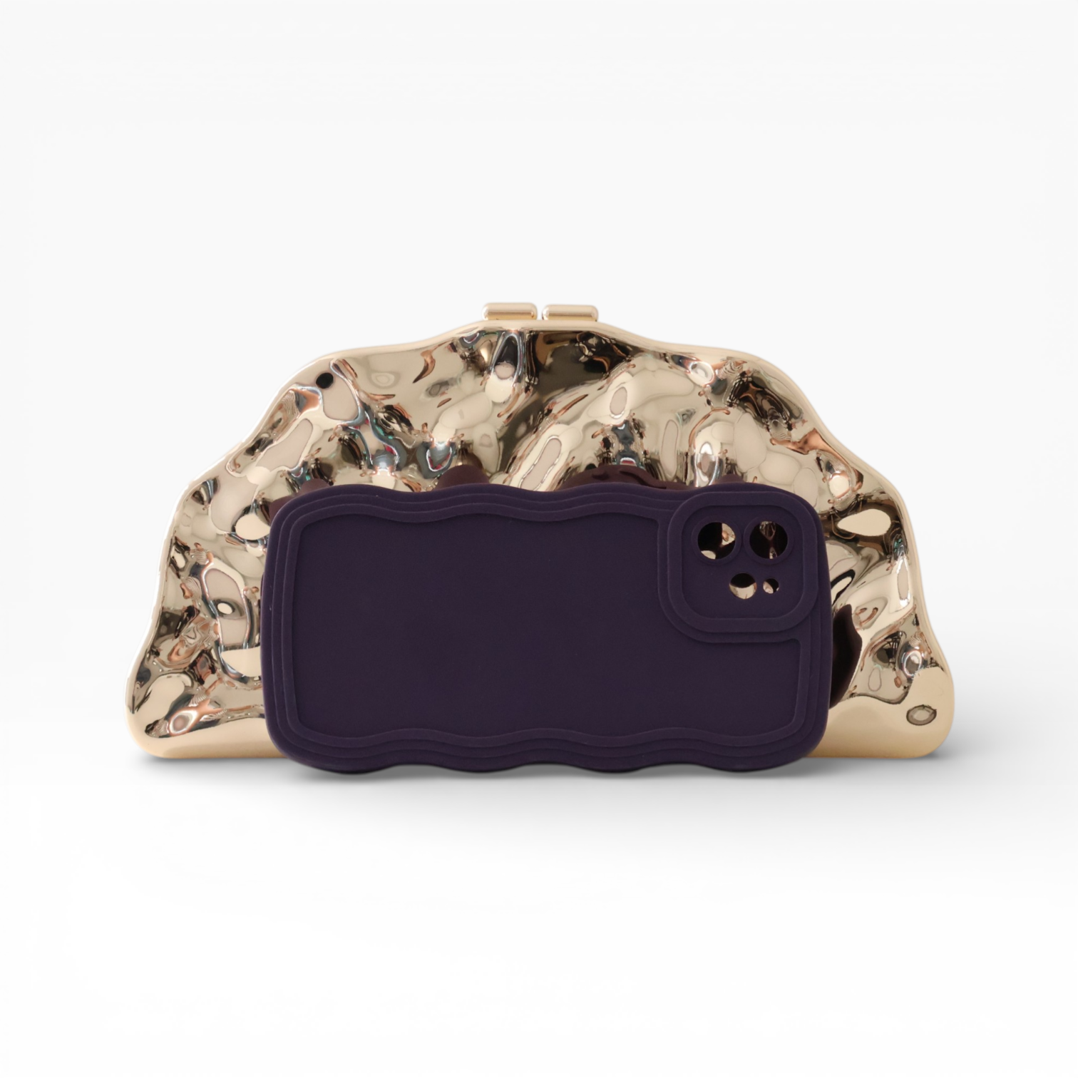 Bolsa de Festa Clutch Meia Lua Metalizada Dourada