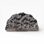 Bolsa de Festa Clutch Meia Lua Metalizada Prata Grafite