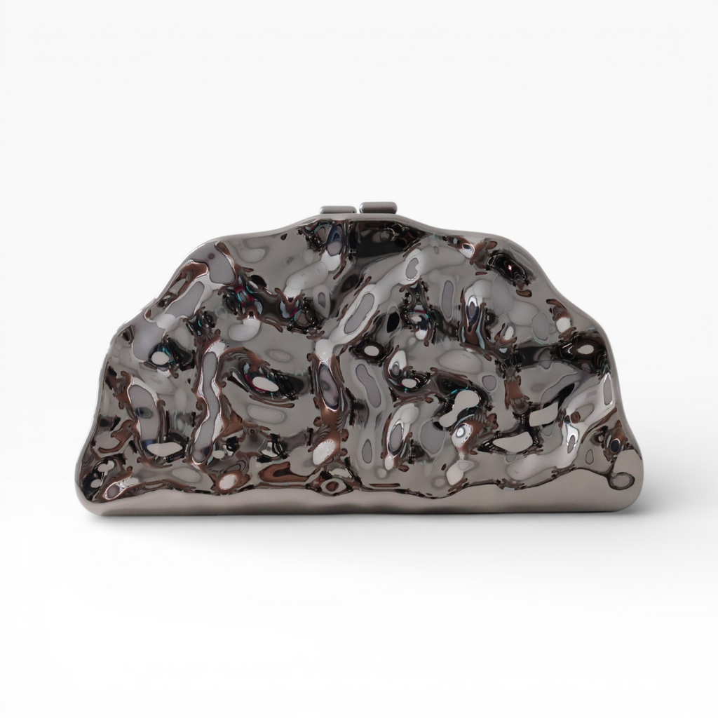 Bolsa de Festa Clutch Meia Lua Metalizada Prata Grafite