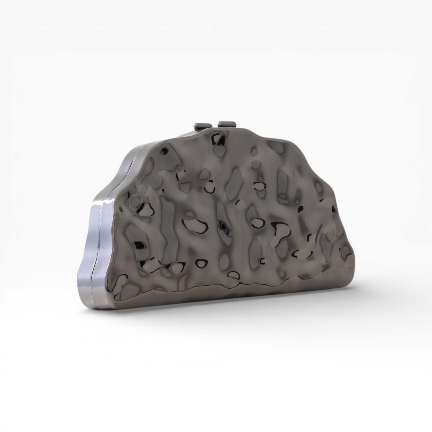 Bolsa de Festa Clutch Meia Lua Metalizada Prata Grafite