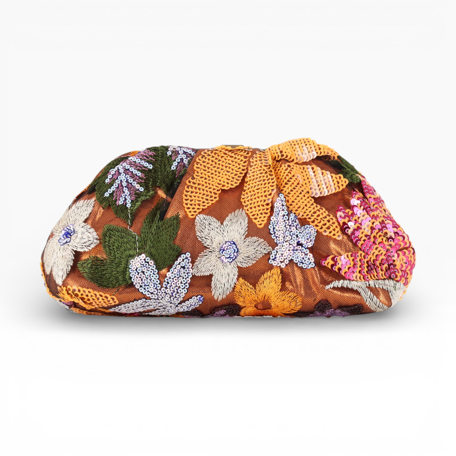 Bolsa Pouch Festa Clutch Flores Bordadas Laranja