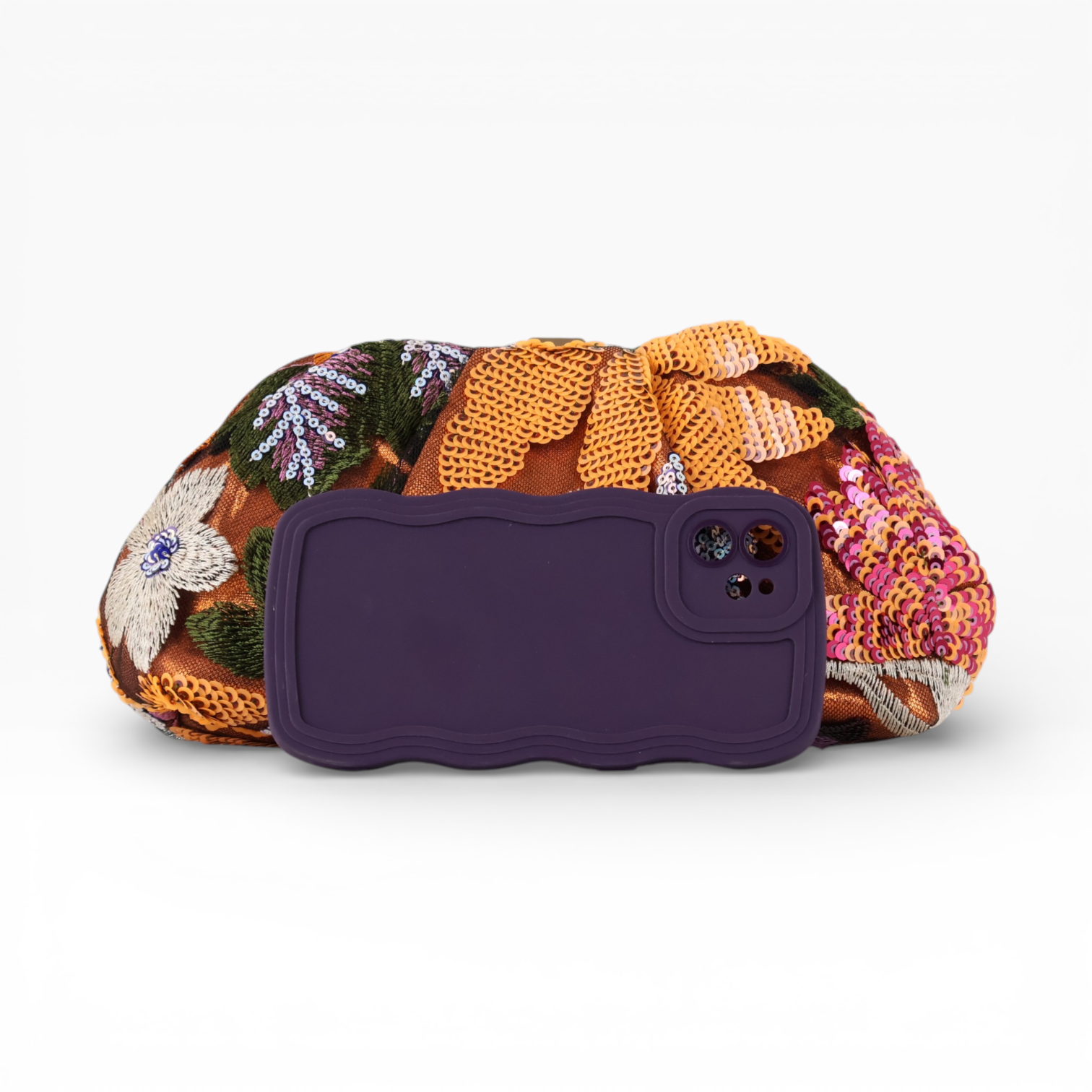 Bolsa Pouch Festa Clutch Flores Bordadas Laranja