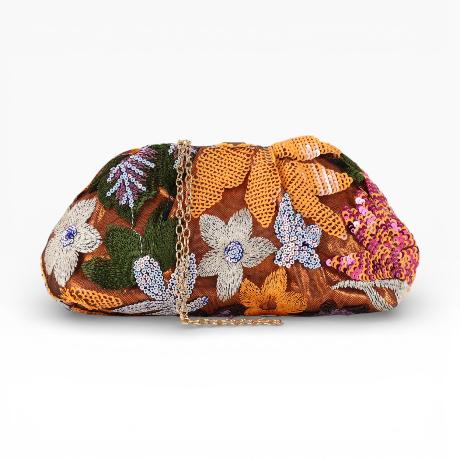 Bolsa Pouch Festa Clutch Flores Bordadas Laranja