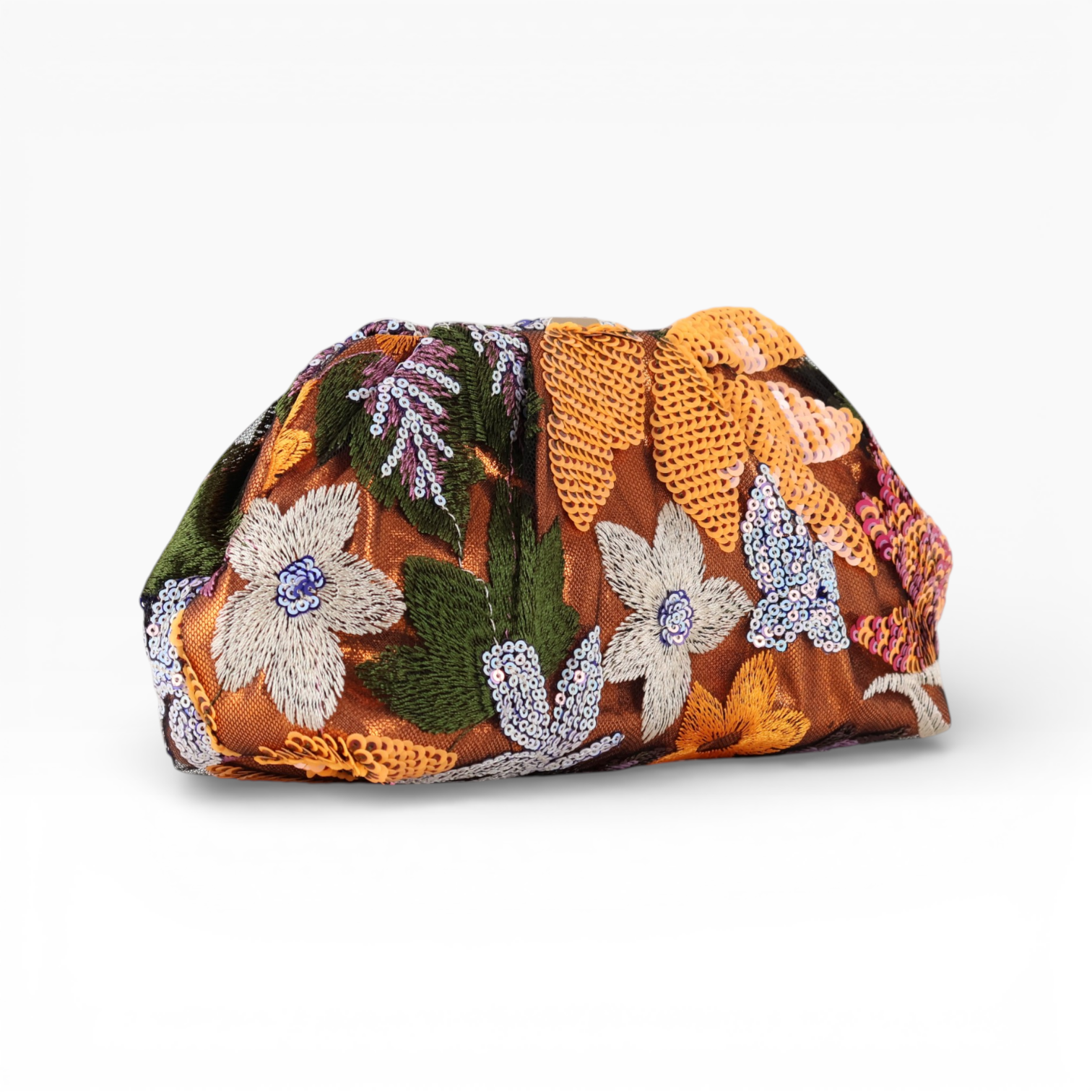 Bolsa Pouch Festa Clutch Flores Bordadas Laranja