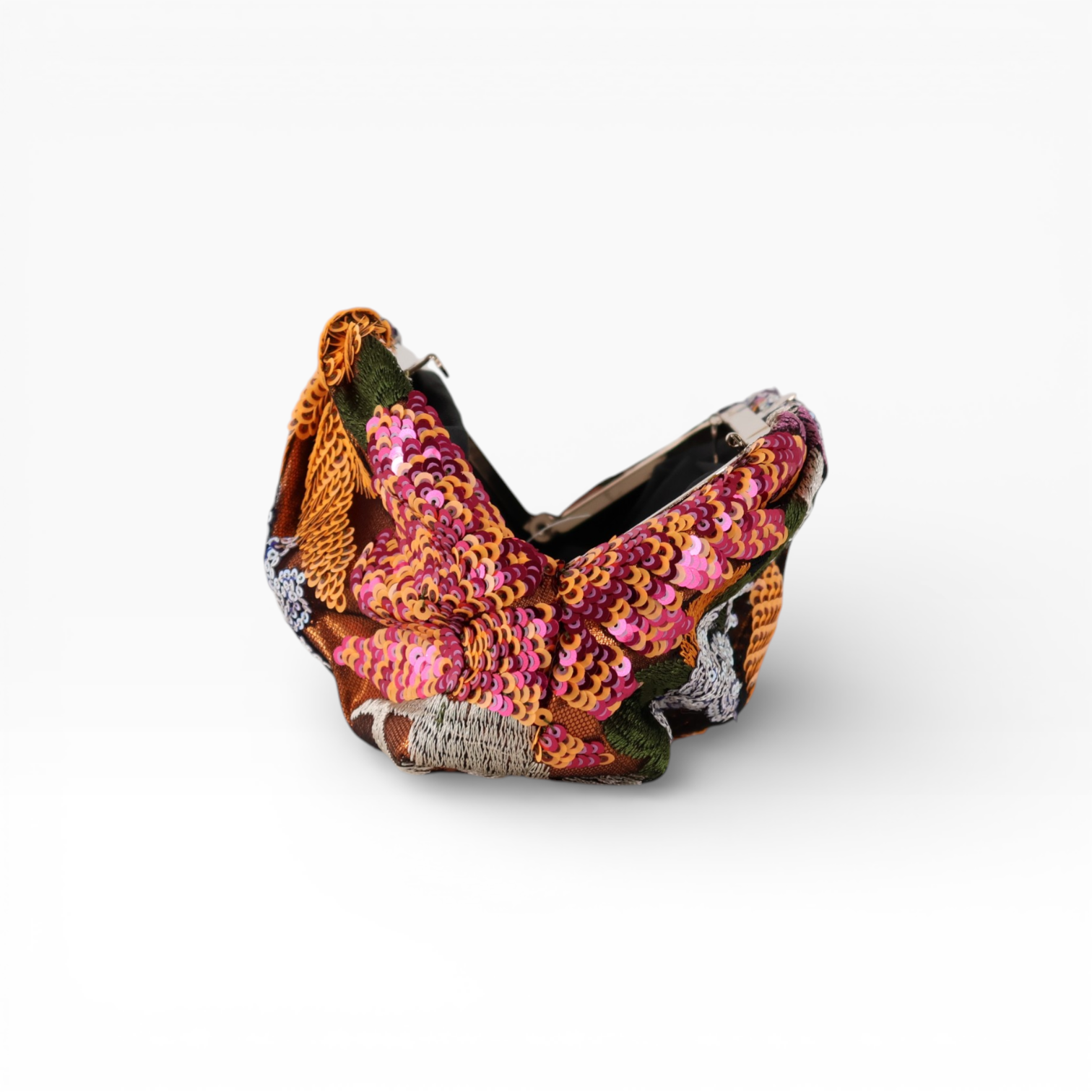 Bolsa Pouch Festa Clutch Flores Bordadas Laranja
