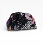 Bolsa Pouch Festa Clutch Flores Bordadas Preta
