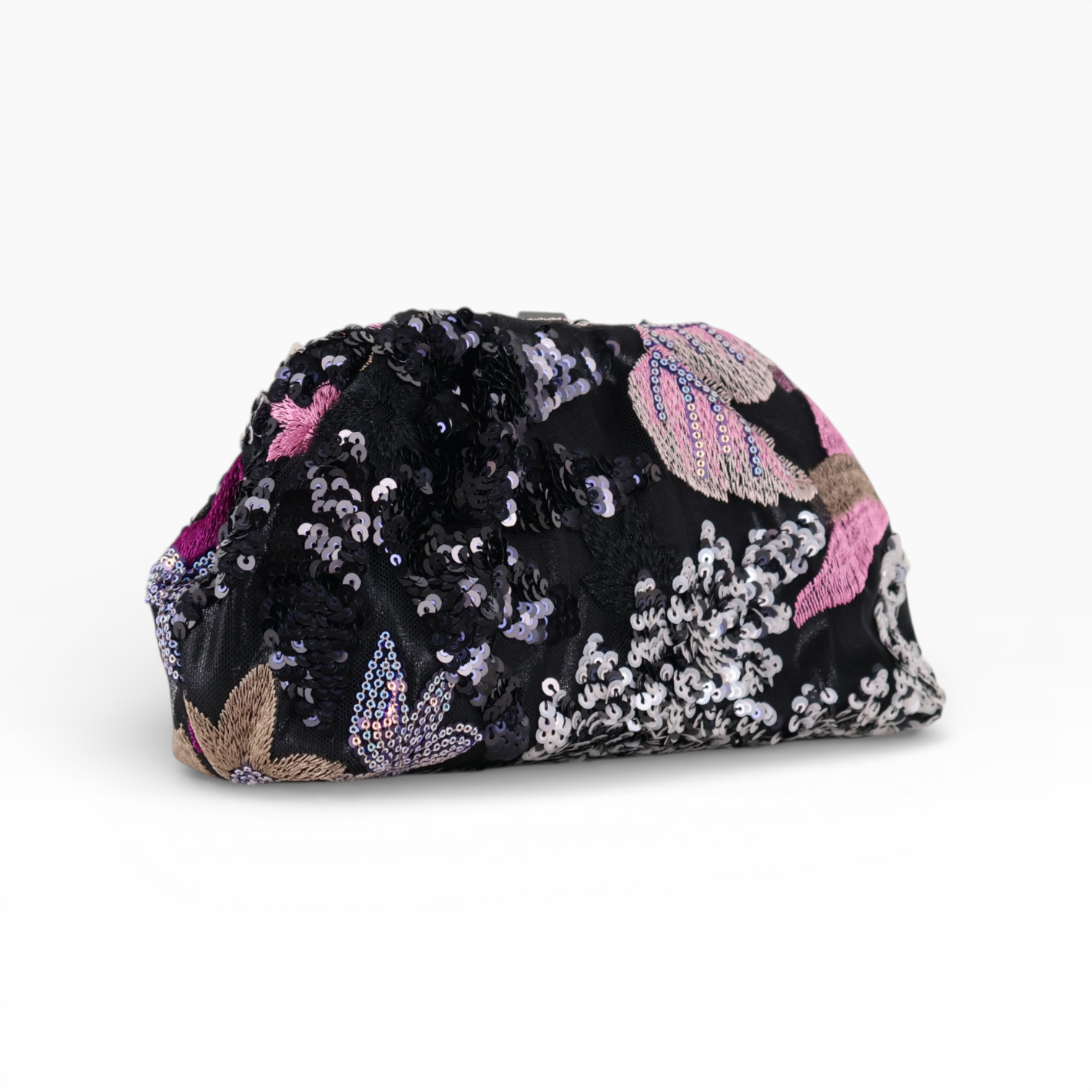 Bolsa Pouch Festa Clutch Flores Bordadas Preta