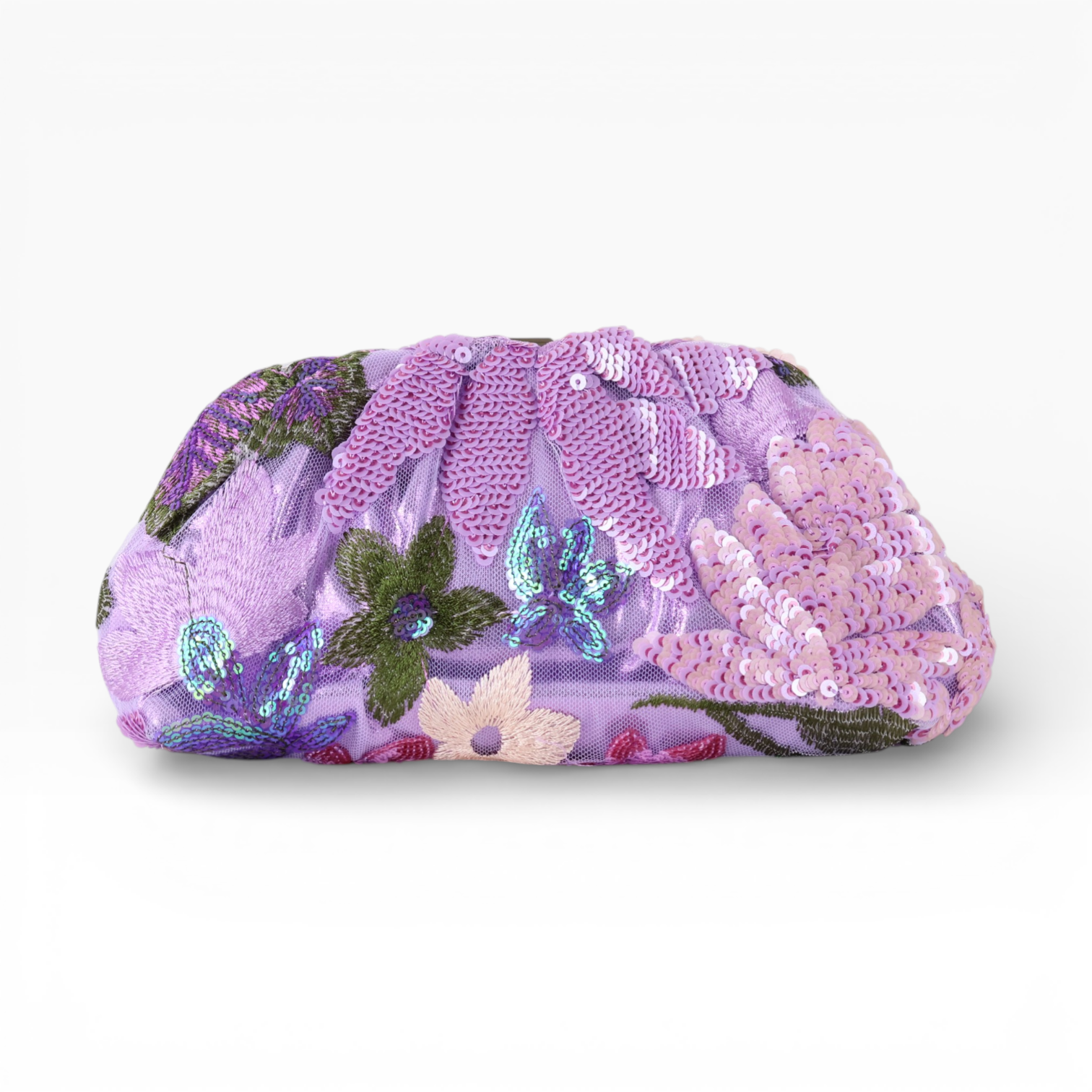 Bolsa Pouch Festa Clutch Flores Bordadas Roxa